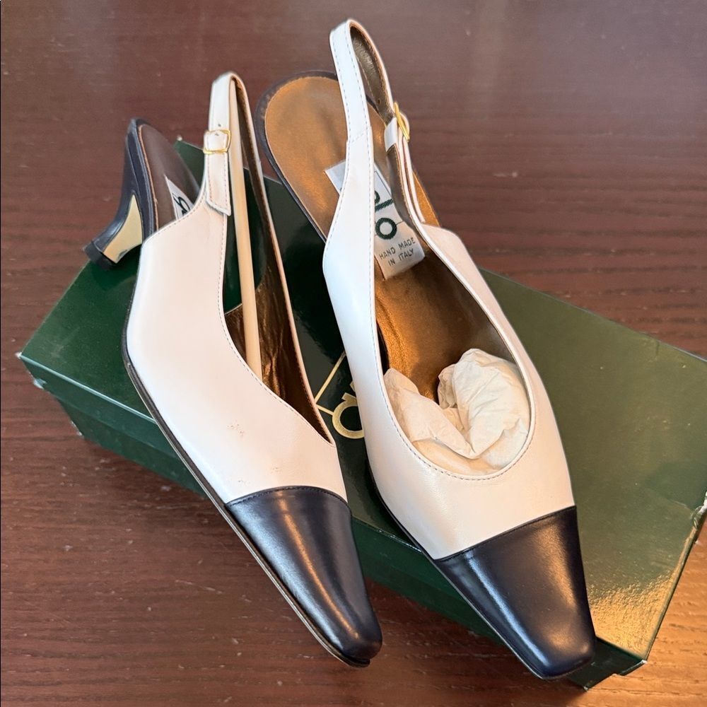 New GALO Black and white Slingback Heels 8.5
